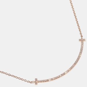 Tiffany & Co. 18K Rose Gold and Diamond T Smile Pendant Necklace