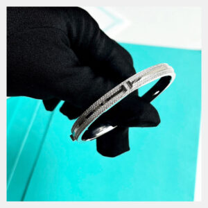 Tiffany & Co. 18K White Gold  Half Pave Diamond T Wire Bracelet