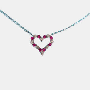 Tiffany & Co. 18K White Gold Heart Platinum Ruby Pendant Necklace