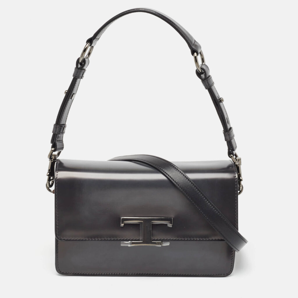 luxury-women-tods-new-handbags-p1003785-016 Tod's Dark Grey Leather Mini T Timeless Shoulder Bag
