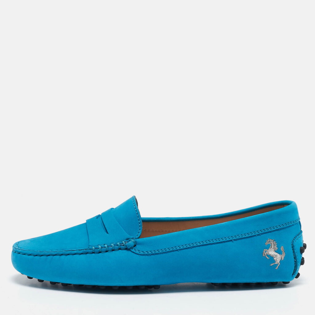 luxury-women-tods-new-shoes-p1142459-010 Tod's For Ferrari Blue Nubuck Leather Penny Loafers Size 36