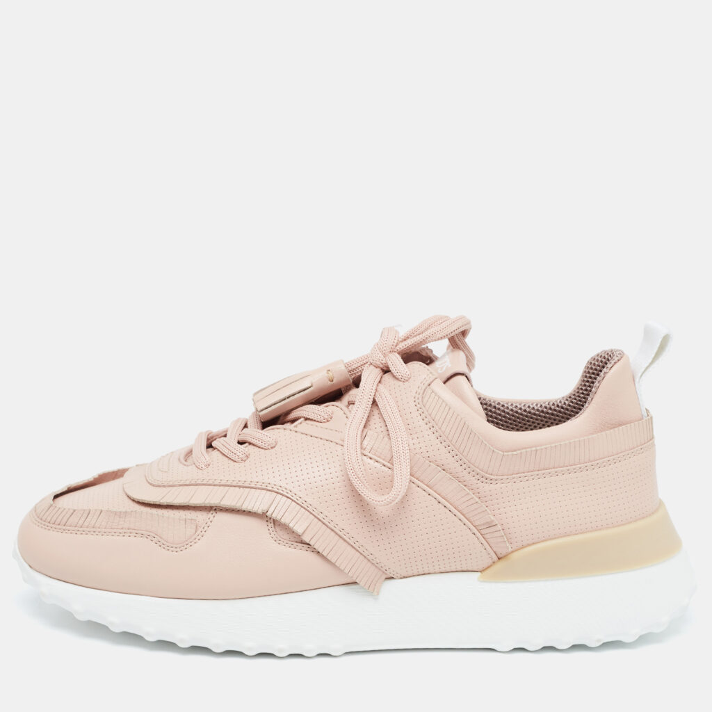 luxury-women-tods-new-shoes-p917448-001 Tod's Pink Perforated Leather Fringed Low Top Sneakers Size 39.5