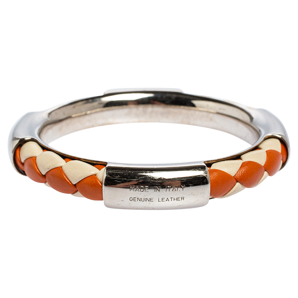 luxury-women-tods-used-accessories-p496120-004 Tod's Woven Leather Silver Tone Bangle Bracelet