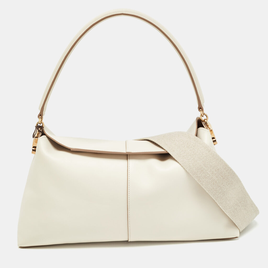 luxury-women-tods-used-handbags-p1006157-008 Tod's Off White Leather Small T Case Shoulder Bag
