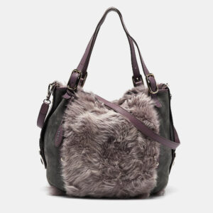 Tod's Purple/Grey Fur, Suede and Leather Buckle Hobo