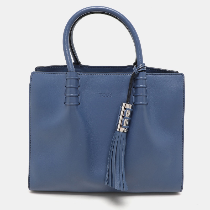 luxury-women-tods-used-handbags-p1130773-1743067100-003 Tod's Blue Leather Lady Moc Tote