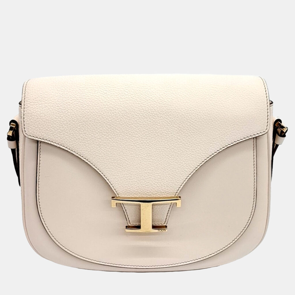 luxury-women-tods-used-handbags-p1147608-001 Tod's Cream Leather Timeless T-bag