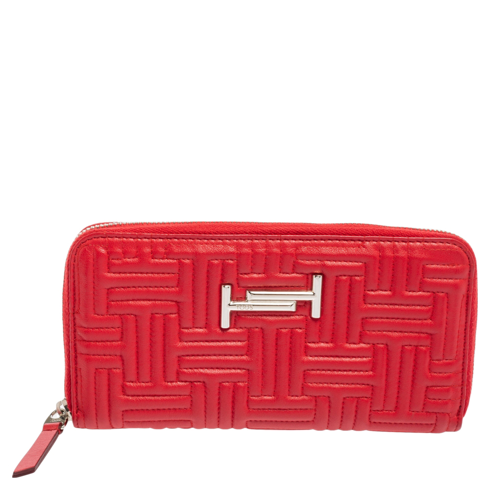 luxury-women-tods-used-handbags-p599367-003-2 Tod's Red Leather Double T Zip Around Continental Wallet