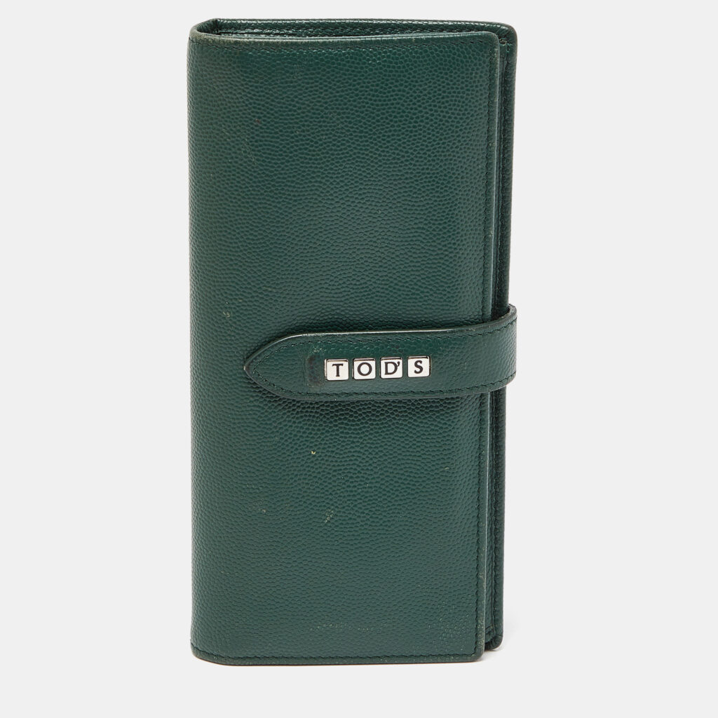 luxury-women-tods-used-handbags-p914417-012 Tod's Green Leather Continental Flap Wallet