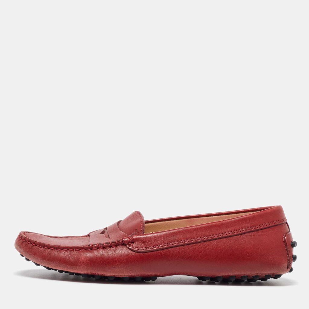 Tod's Dark Red Leather Penny Loafers Size 37