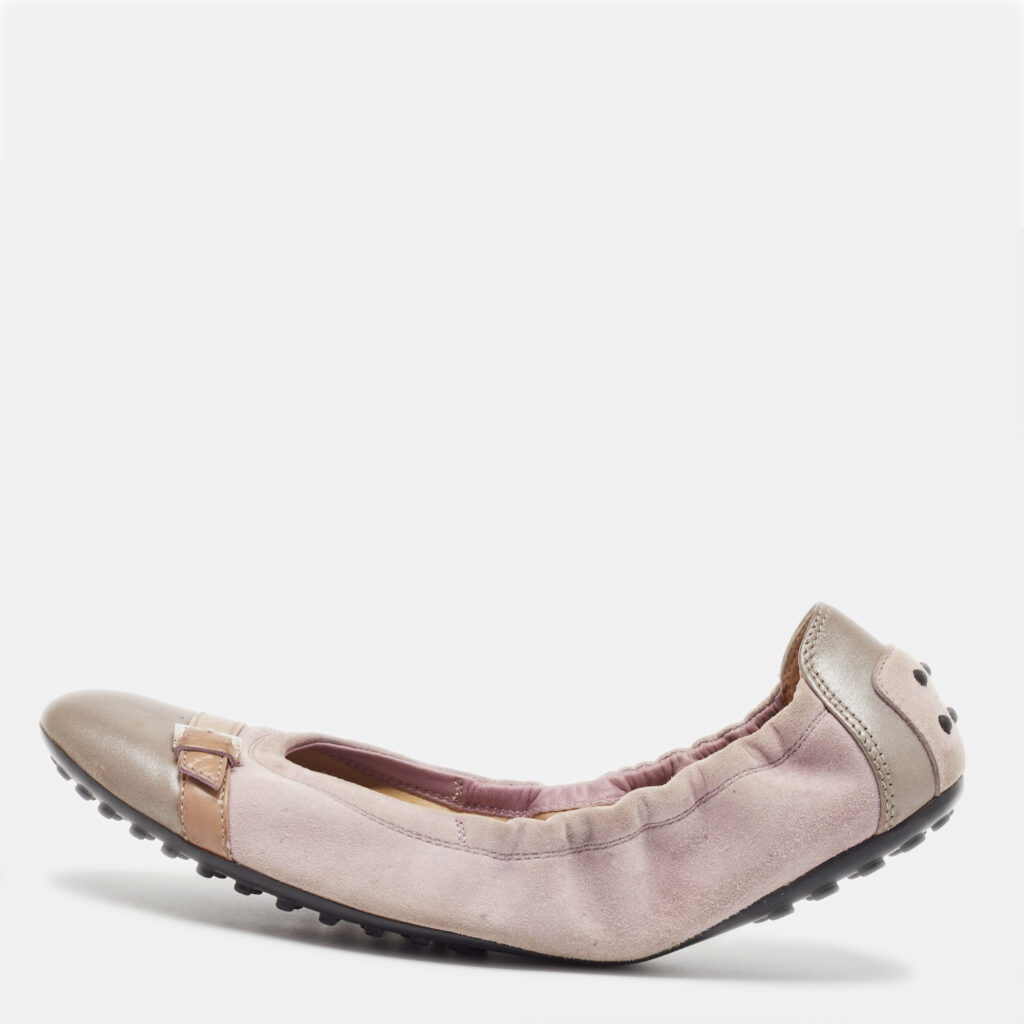 luxury-women-tods-used-shoes-p1024893-003 Tod's Purple Leather and Suede Scrunch Ballet Flats Size 40.5