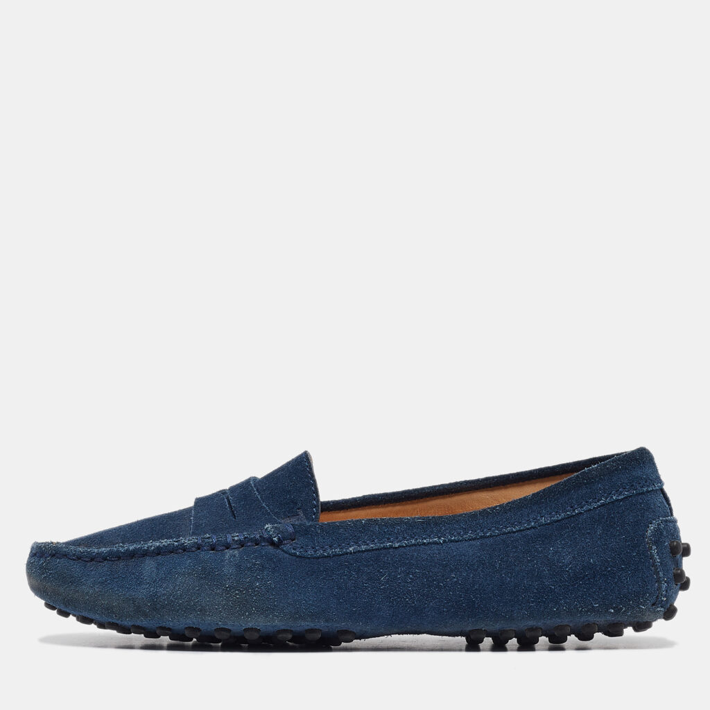 luxury-women-tods-used-shoes-p1043285-001 Tod's Blue Suede Gommino Penny Loafers Size 35