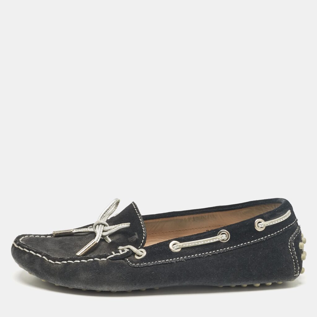 luxury-women-tods-used-shoes-p1044241-010 Tod's Navy Blue Suede Gommino Loafers Size 35.5