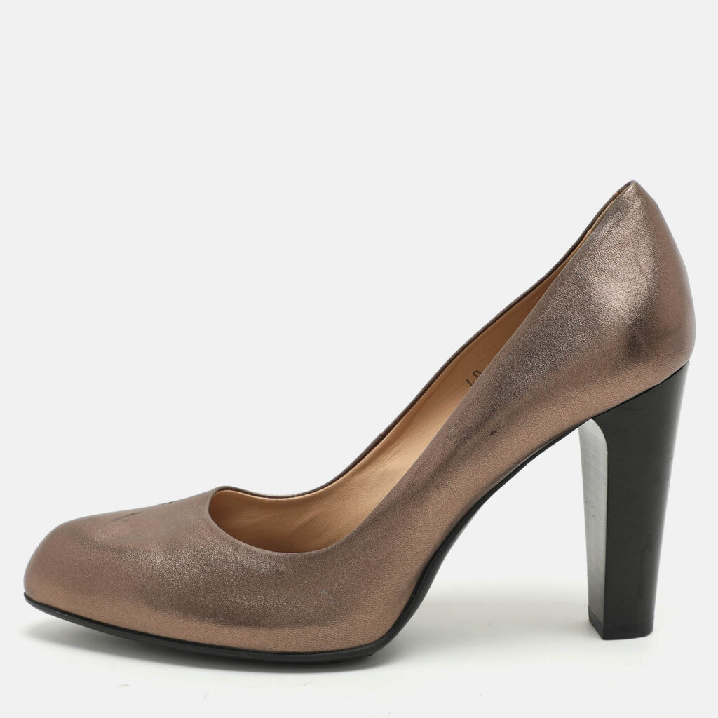 luxury-women-tods-used-shoes-p1055899-010 Tod's Metallic Leather Block Heel Pumps Size 40
