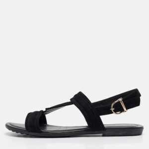 Tod's Black Suede Flat Sandals Size 38.5