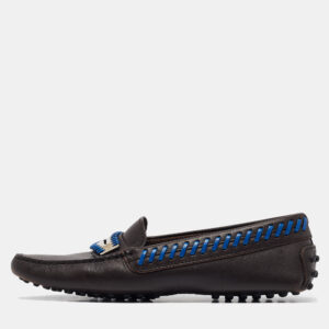 Tod's Dark Brown Leather Whip Stitch Trim Detail Penny Loafers Size 37
