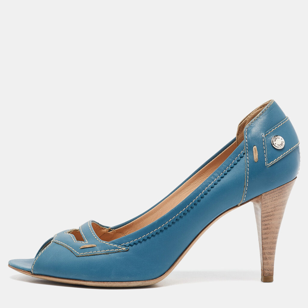 luxury-women-tods-used-shoes-p1071886-001 Tod's Blue Leather Peep Toe Pumps Size 38