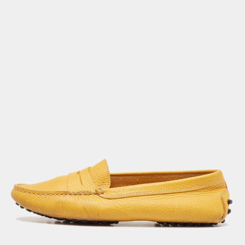 luxury-women-tods-used-shoes-p1075261-003 Tod's Yellow Perforated Leather Slip On Loafers Size 36