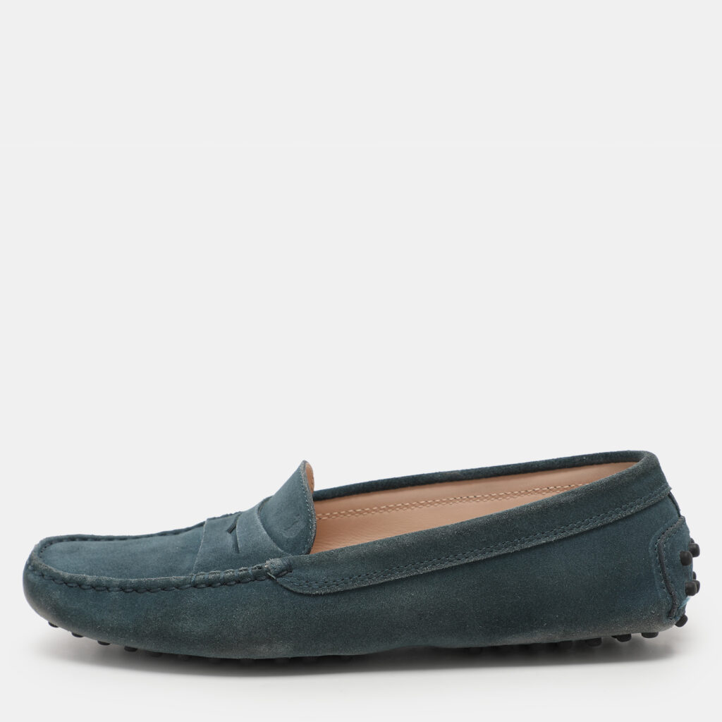 luxury-women-tods-used-shoes-p1082047-008 Tod's Pine Green Suede Gommino Slip On Loafers Size 37.5