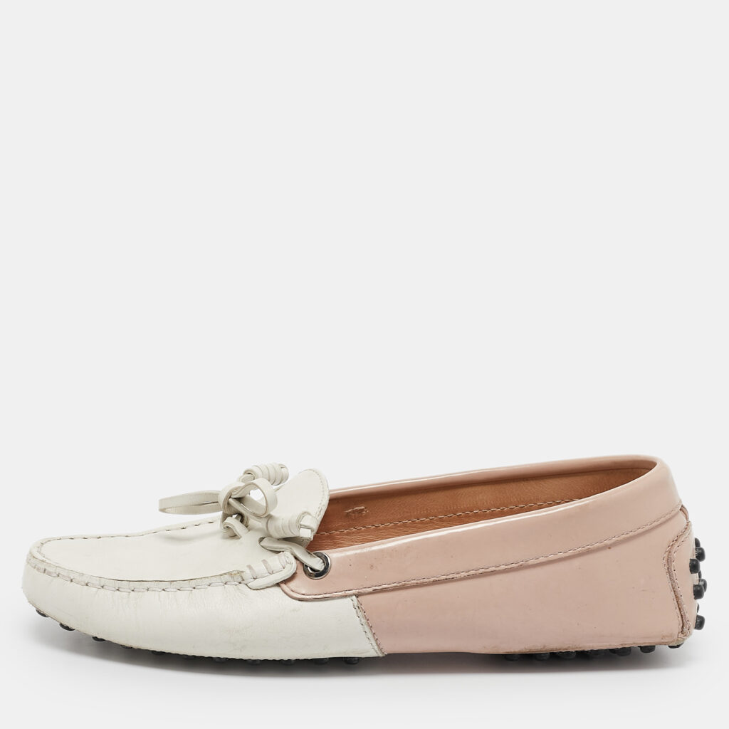 luxury-women-tods-used-shoes-p1097179-001 Tod's Pink/White Leather Penny Loafers Size 35.5
