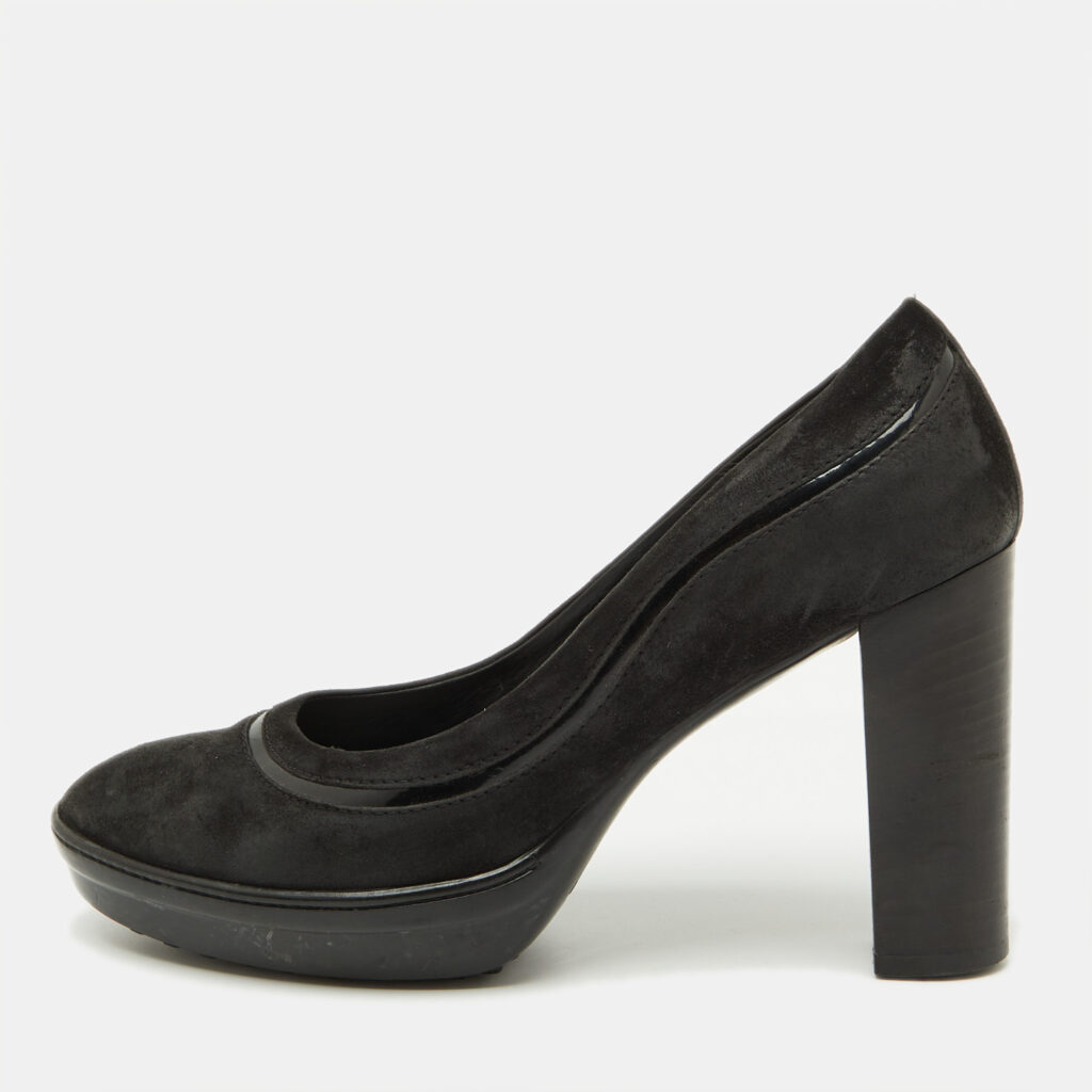 luxury-women-tods-used-shoes-p1103701-001 Tod's Black Suede Round Toe Platform Pumps Size 40