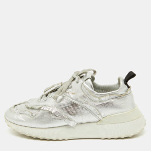 Tod's Silver Perforated Leather Low Top Sneakers Size 39.5