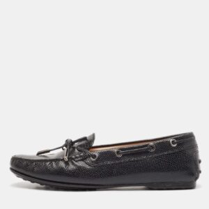 Tod's Black Lizard Embossed Leather Driver Loafers Size 37.5