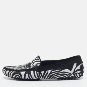 Tod's Black/White Suede Embroidered Slip On Loafers Size 40.5
