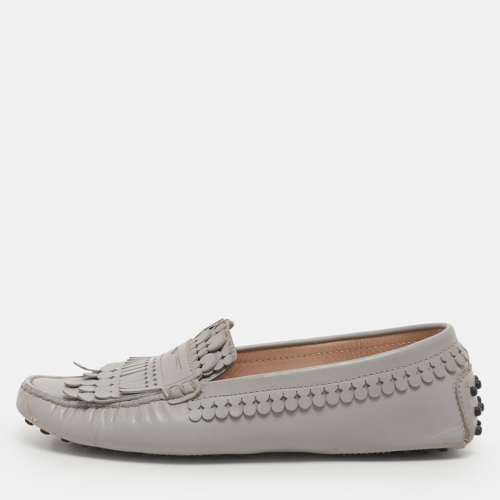 luxury-women-tods-used-shoes-p1124040-001 Tod's Grey Leather Loafers Size 37.5