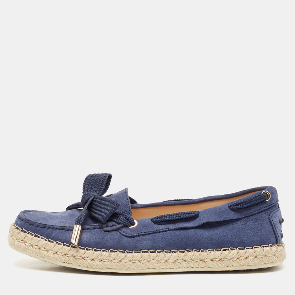 Tod's Blue Suede Slip On Espadrille Loafers Size 39