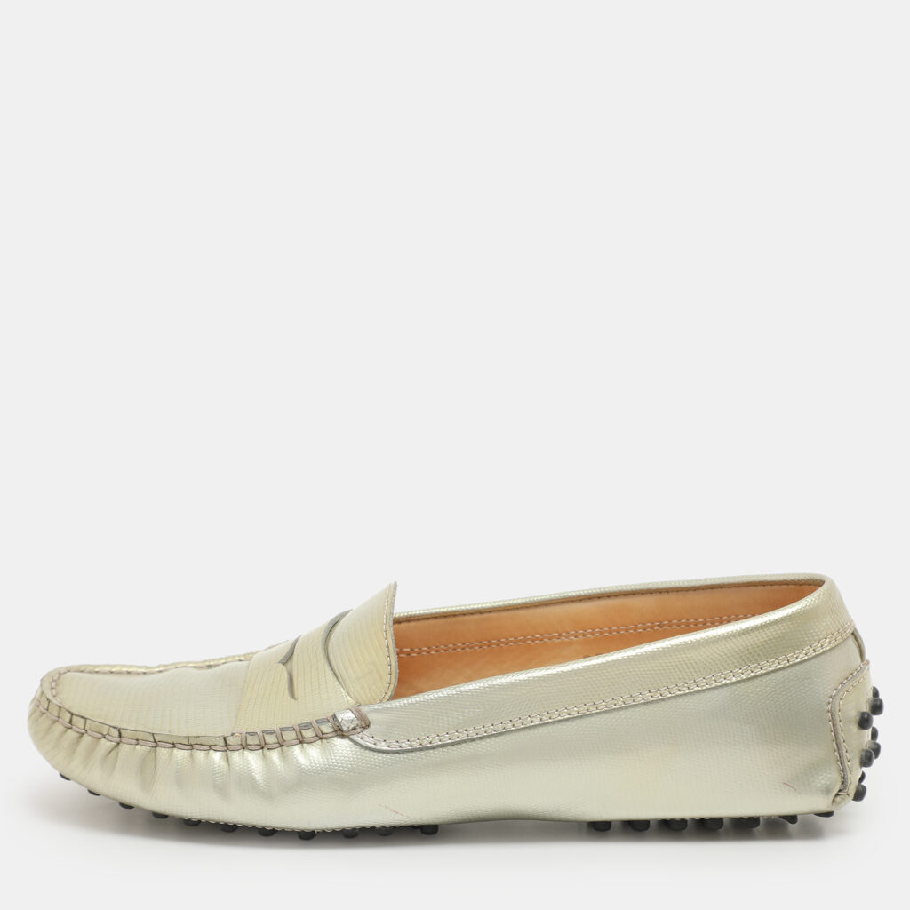 luxury-women-tods-used-shoes-p1136681-004 Tod's Grey Leather Gommino Slip On Loafers Size 37.5
