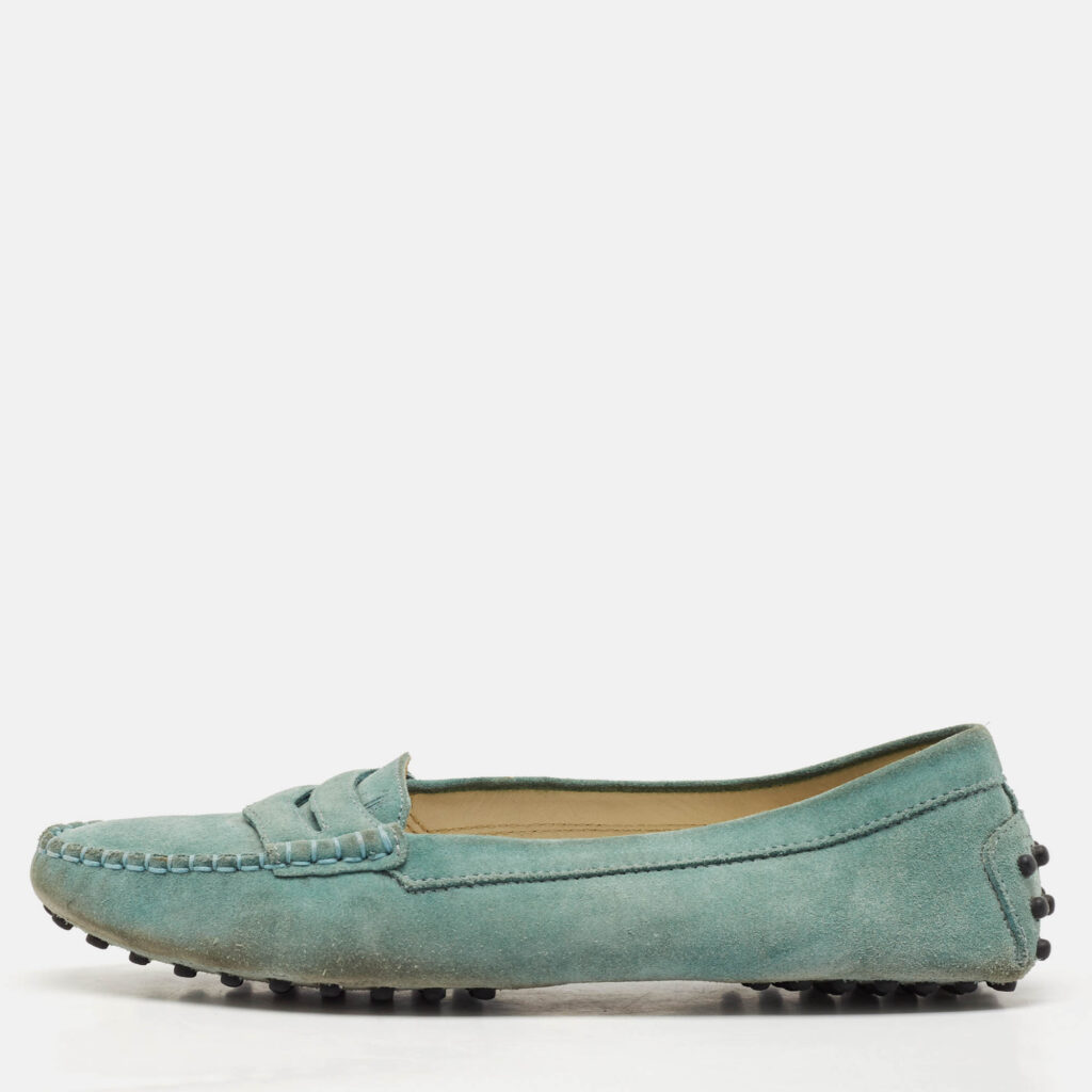 Tod's Aqua Suede Driver Loafers Size 38.5