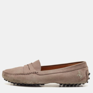 Tod's  x Ferrari Grey Nubuck Leather Slip On Loafers Size 38.5
