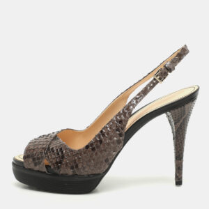 Tod's Brown/Grey Python Slingback Platform Pumps Size 40