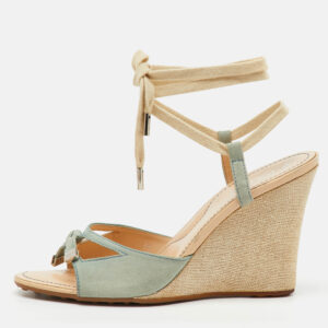 tod's pale blue suede ankle wrap wedge sandals size 39