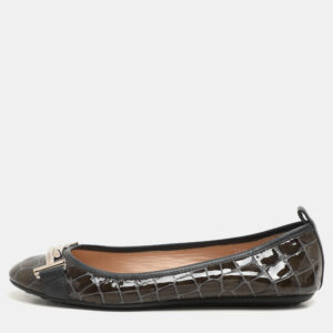 tod's green croc embossed patent leather ballet flats size 36.5