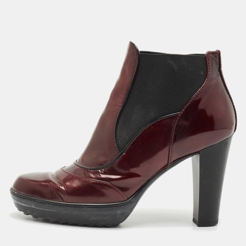 luxury-women-tods-used-shoes-p1147825-003 Tod's Burgundy Patent Leather Ankle Length Boots Size 36.5