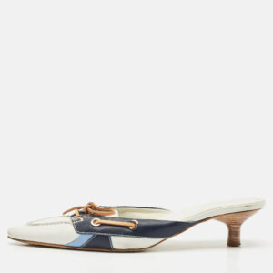 Tod's Blue/White Leather Mules Size 38