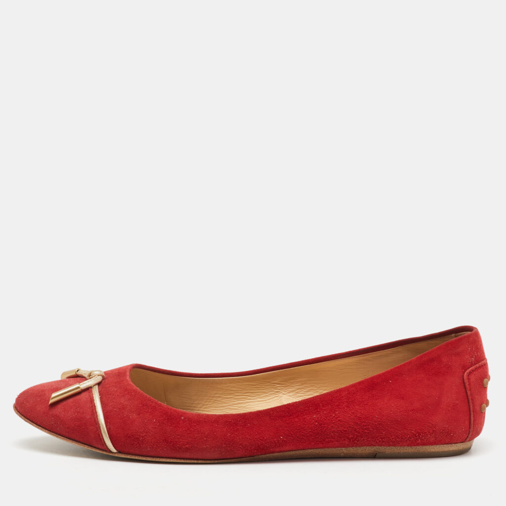 luxury-women-tods-used-shoes-p1148120-009 Tod's Red Suede Tassel Ballet Flats Size 39