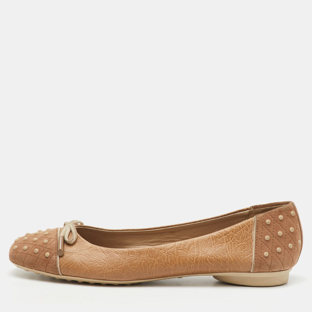 luxury-women-tods-used-shoes-p1148126-009 Tod's Beige Leather and Suede Gommini Ballet Flats Size 39