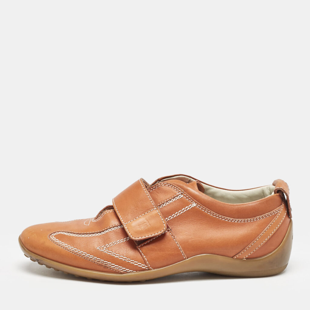 luxury-women-tods-used-shoes-p1148385-003 Tod's Orange Leather Velcro Strap Sneakers Size 38