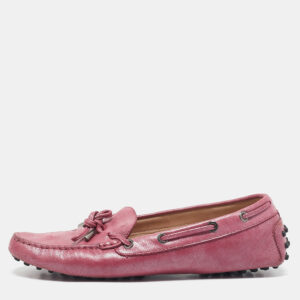 Tod's Metallic Pink Leather Bow Slip On Loafers Size 38