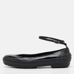 Tod's Black Patent Leather Ankle Strap Ballet Flats Size 38