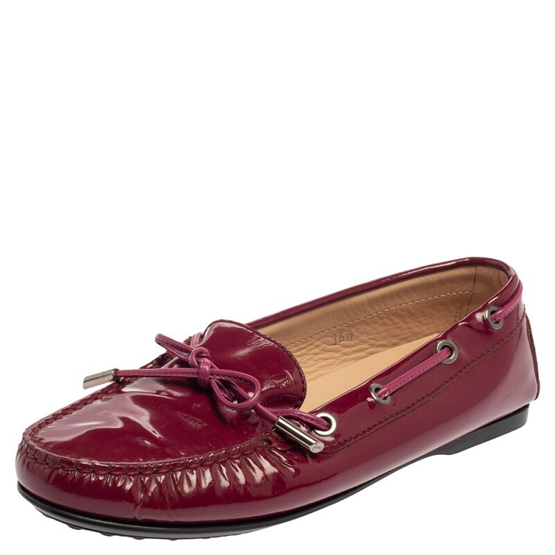 luxury-women-tods-used-shoes-p386637-1612084740-005 Tod's Pink Patent Leather Bow Loafers Size 36.5