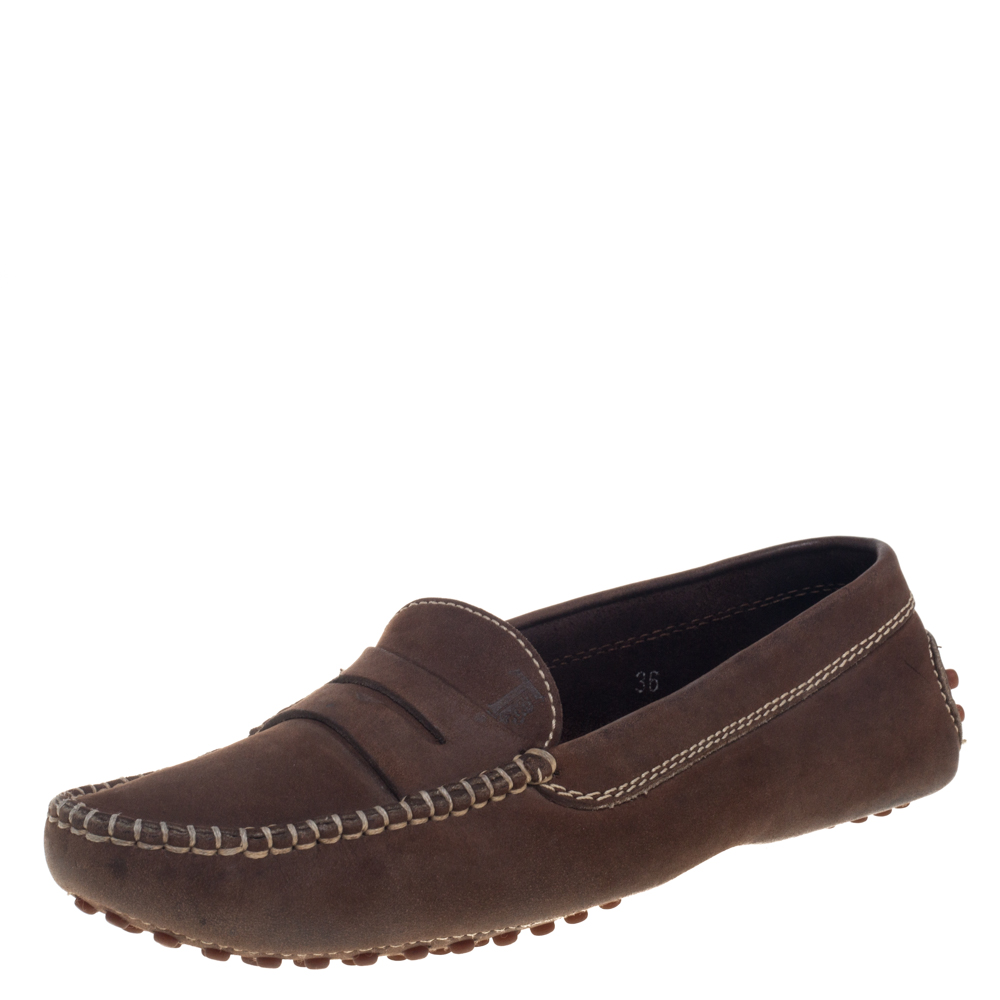 Tod's Brown Nubuck Penny Loafers Size 36