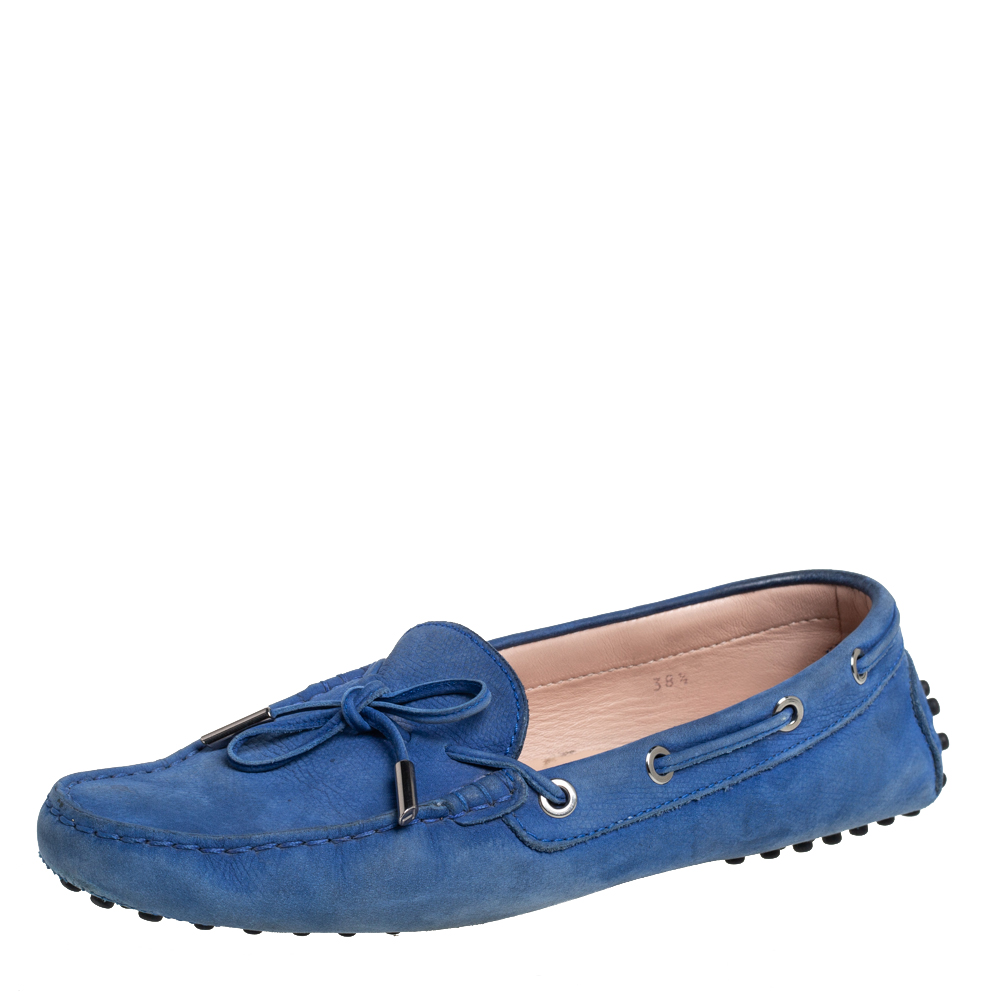 Tod's Blue Nubuck Gommino Slip On Loafers Size 38.5