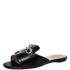 Tod's Black Leather Bow Slide Sandals Size 36.5