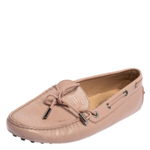 Tod's Pink Lizard Embossed Leather Slip On  Loafers Size 41