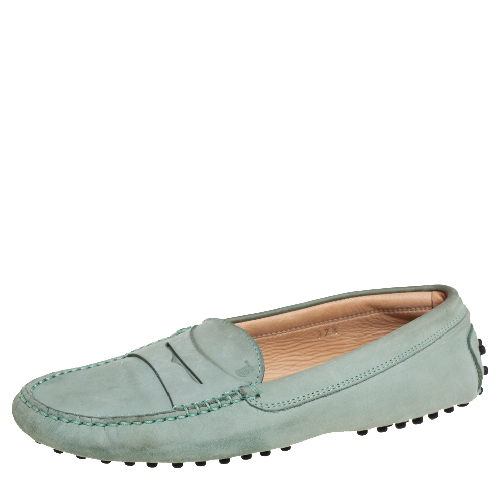luxury-women-tods-used-shoes-p452618-004 Tod's Grey Nubuck Leather Penny Slip On Loafers Size 37.5