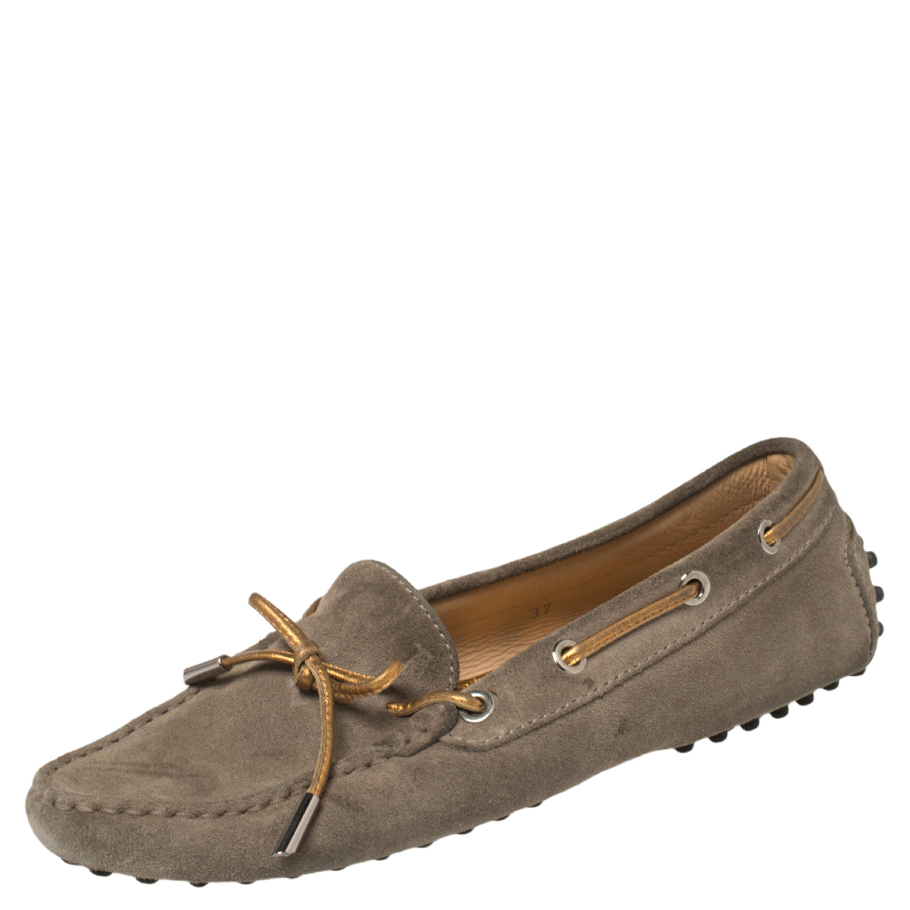 luxury-women-tods-used-shoes-p454585-008 Tod's Beige Suede Bow Loafers Size 37